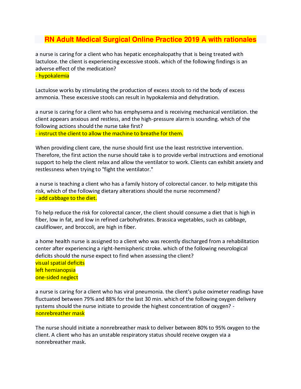 Preview image for RN Adult Medical Surgical Online Practice 2019 A with Rationales